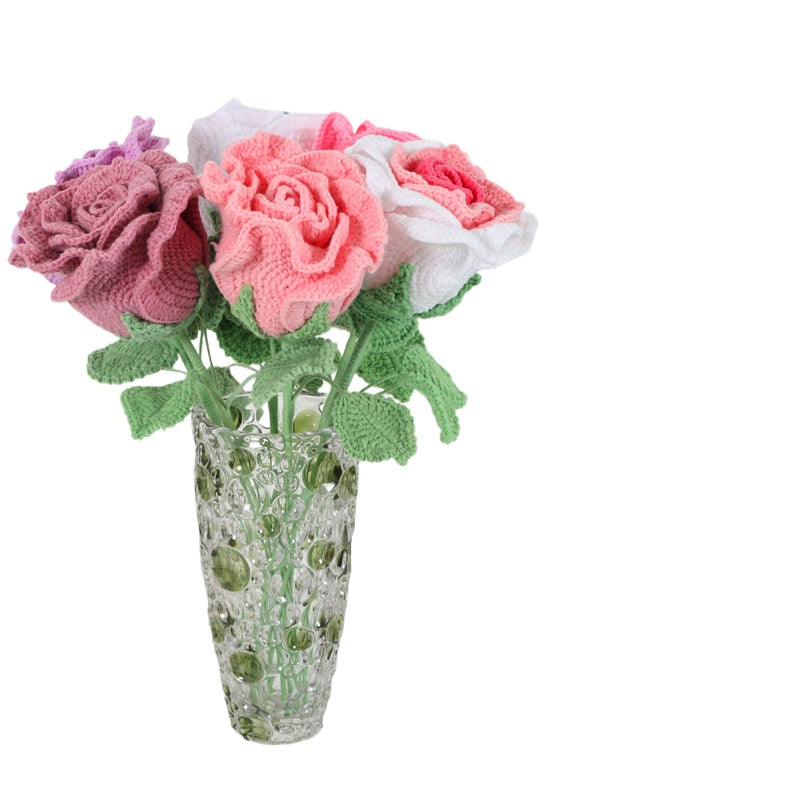 Giftwowo Handmade Yarn Rose Flower – Realistic Crochet Yarn Flowers, Perfect Valentine's Day Gift, Thai Rose Style for Lovers, DIY Knitted Floral Decoration