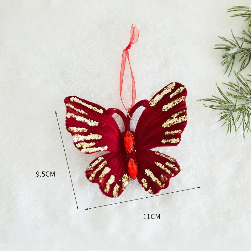 Giftwowo 1PC Wine Red Velvet Christmas Tree Pendant Xmas Tree Holiday Decor Garland Bow Pendant Christmas Festival Gift