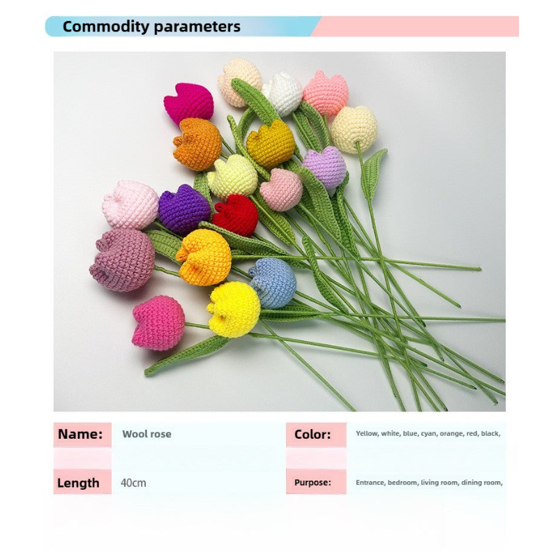 Giftwowo 1PC Chubby Tulip Yarn Flowers – Handcrafted Crochet Tulip Bouquet, Ready-to-Display Handmade Gift, Yarn Flower Arrangement