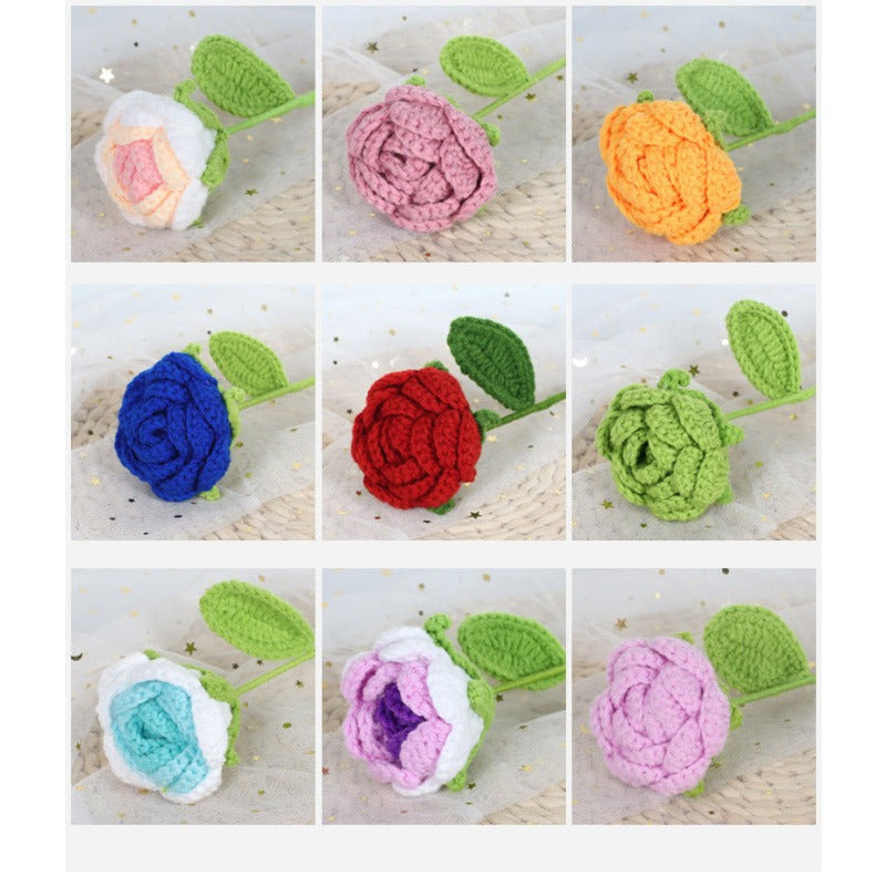 Giftwowo 1PC Finished Knitting Crochet, Rose Flowers Wedding Bridal Artificial Flowers Valentine's Day Gift Birthday Party Home Table Decor