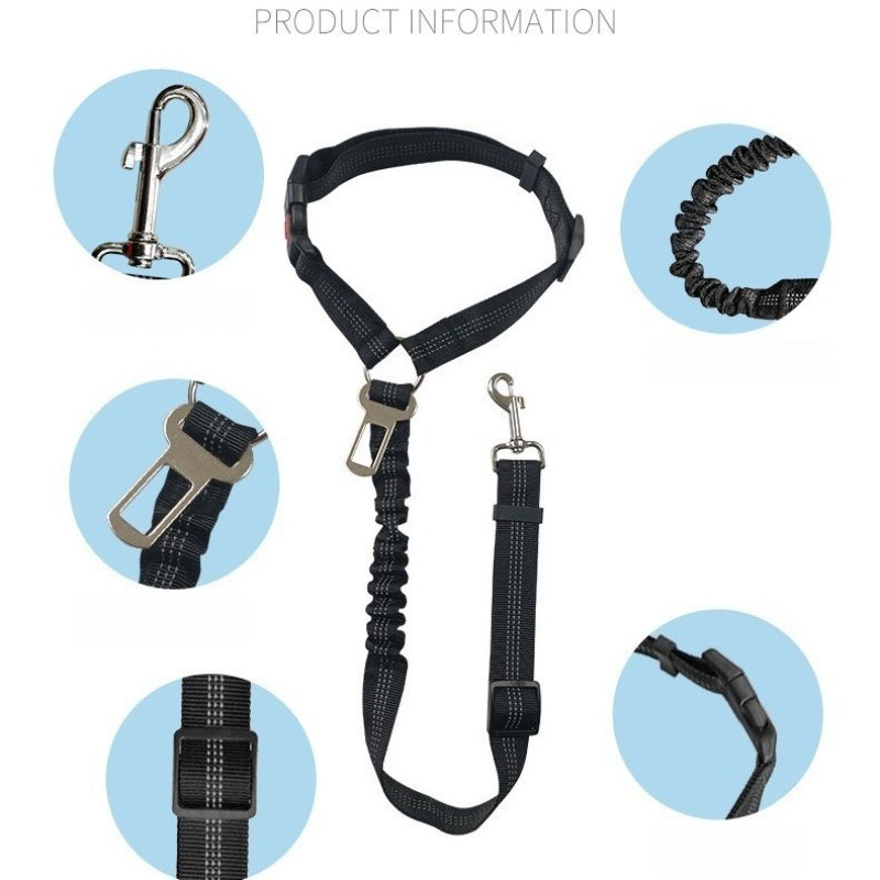 Giftwowo Car Safety Pet Leash – Elastic Retractable with Double-Sided Reflective Straps for Teddy & Pomeranian Dogs