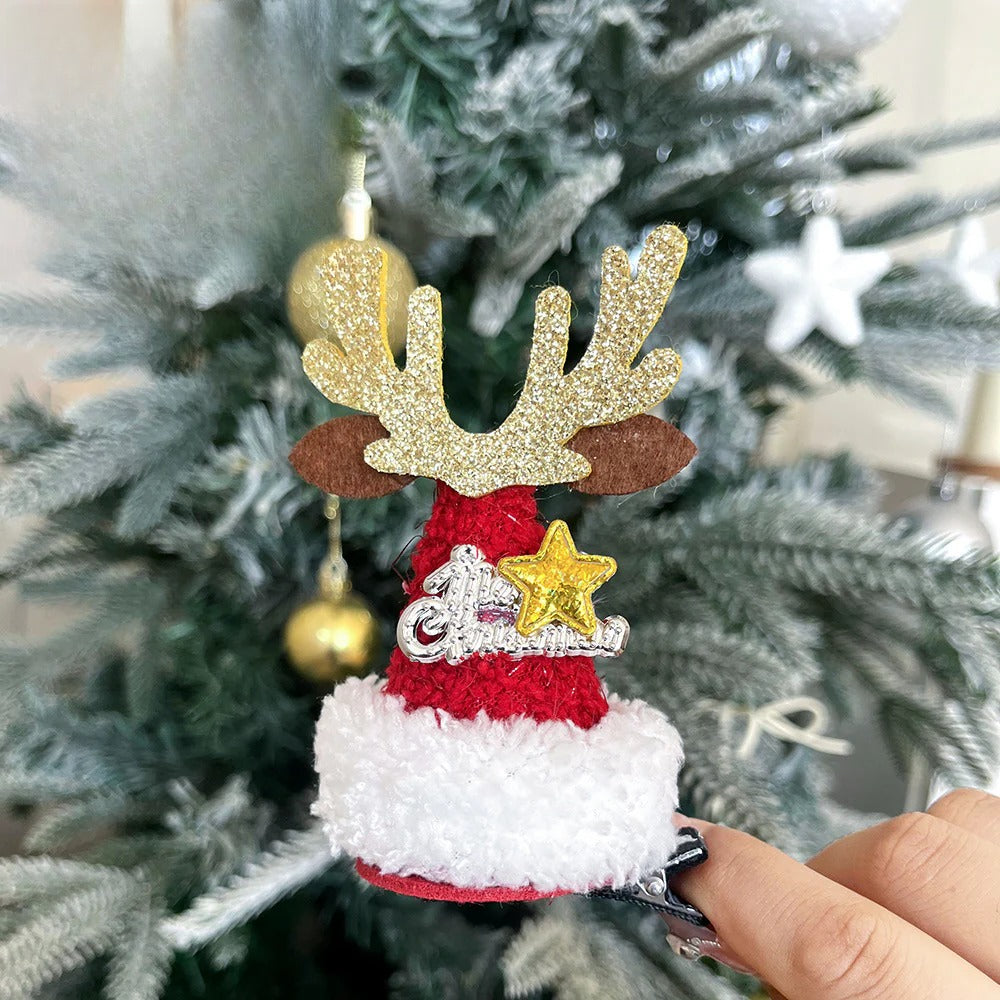 Giftwowo 1PC Cute Christmas Reindeer Antler Hair Clip – Cartoon Faux Deer Antlers for Kids, Magical and Sweet Christmas Headpiece
