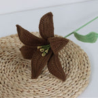 Giftwowo 1PC Lily Yarn Flower – Single Stem Crochet Faux Flower Bouquet, Perfect for Valentine's Day Favors, Handmade Yarn Flower