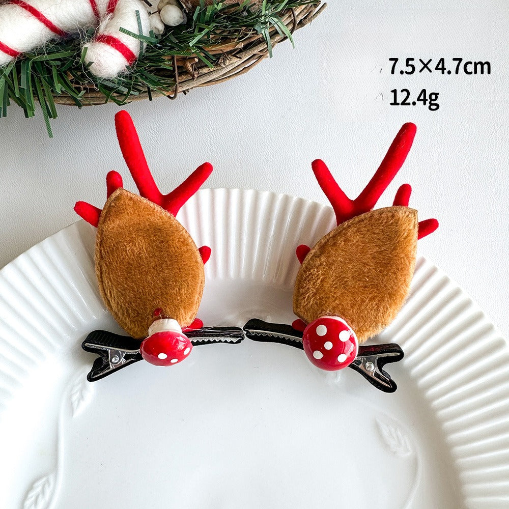 Giftwowo 1PC Cute Christmas Reindeer Antler Hair Clip – Cartoon Faux Deer Antlers for Kids, Magical and Sweet Christmas Headpiece