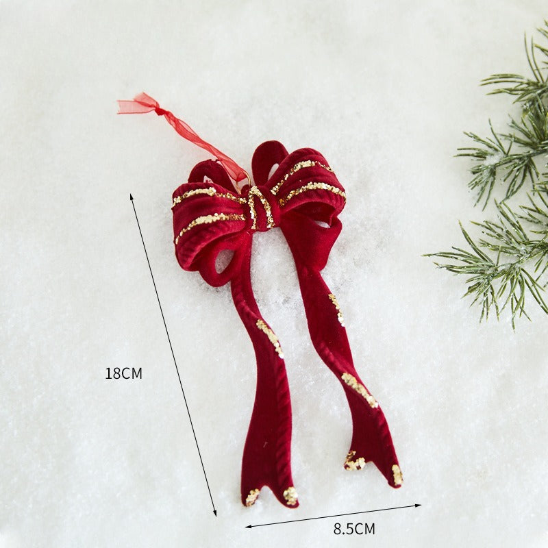 Giftwowo 1PC Wine Red Velvet Christmas Tree Pendant Xmas Tree Holiday Decor Garland Bow Pendant Christmas Festival Gift