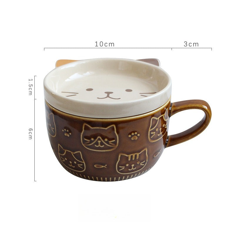 Giftwowo 1PC Cartoon Cat with Cover Coffee Cup Cute Breakfast Cup Creative Coffee Cup Milk Cup Wter Cup with Lid