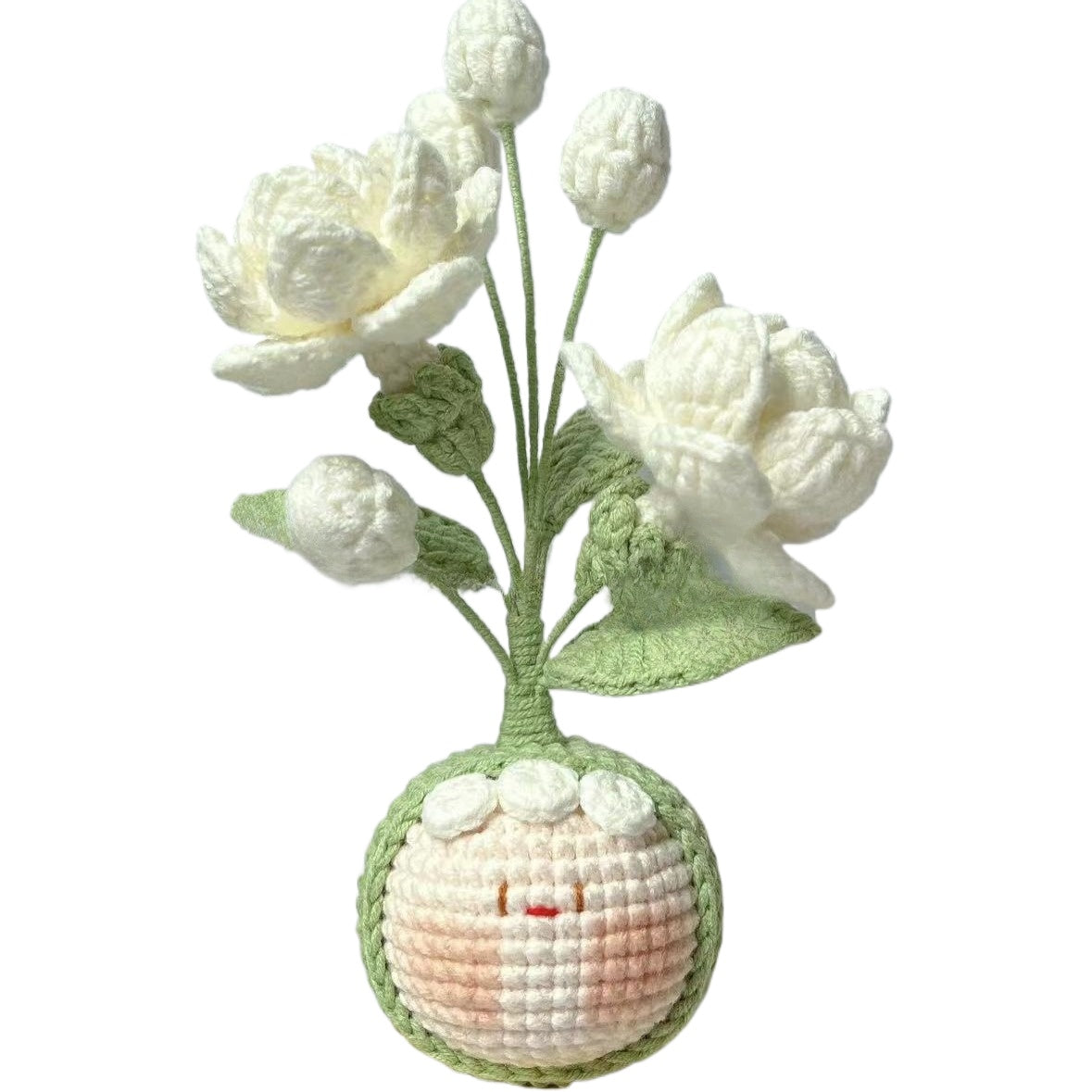Giftwowo Finished Knitted Crochet Flower Pom-Pom Ornament, Handmade Unique Gift for Valentine's Day and Teacher's Day