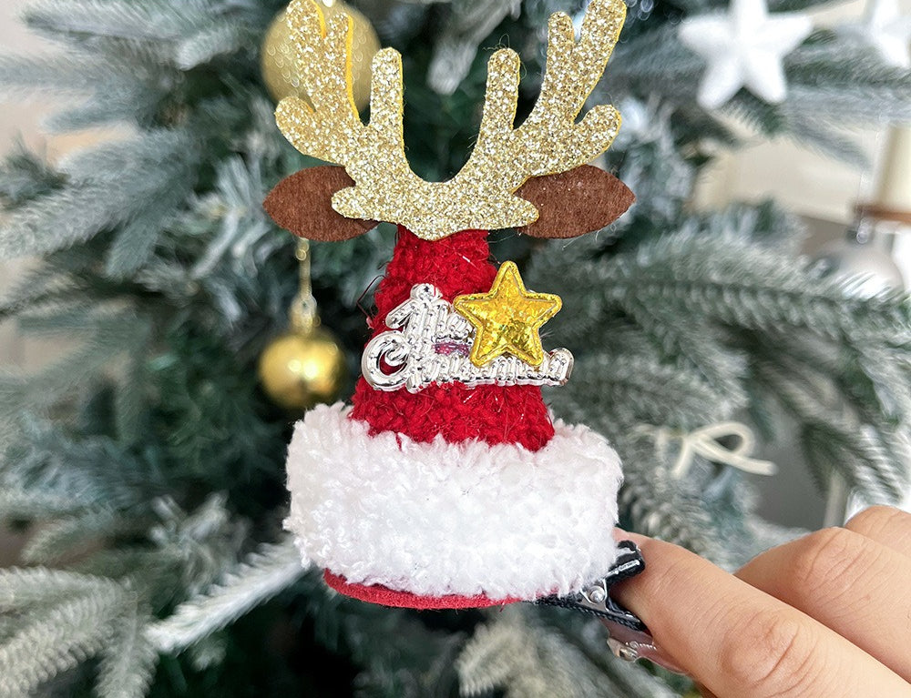 Giftwowo 1PC Cute Christmas Reindeer Antler Hair Clip – Cartoon Faux Deer Antlers for Kids, Magical and Sweet Christmas Headpiece