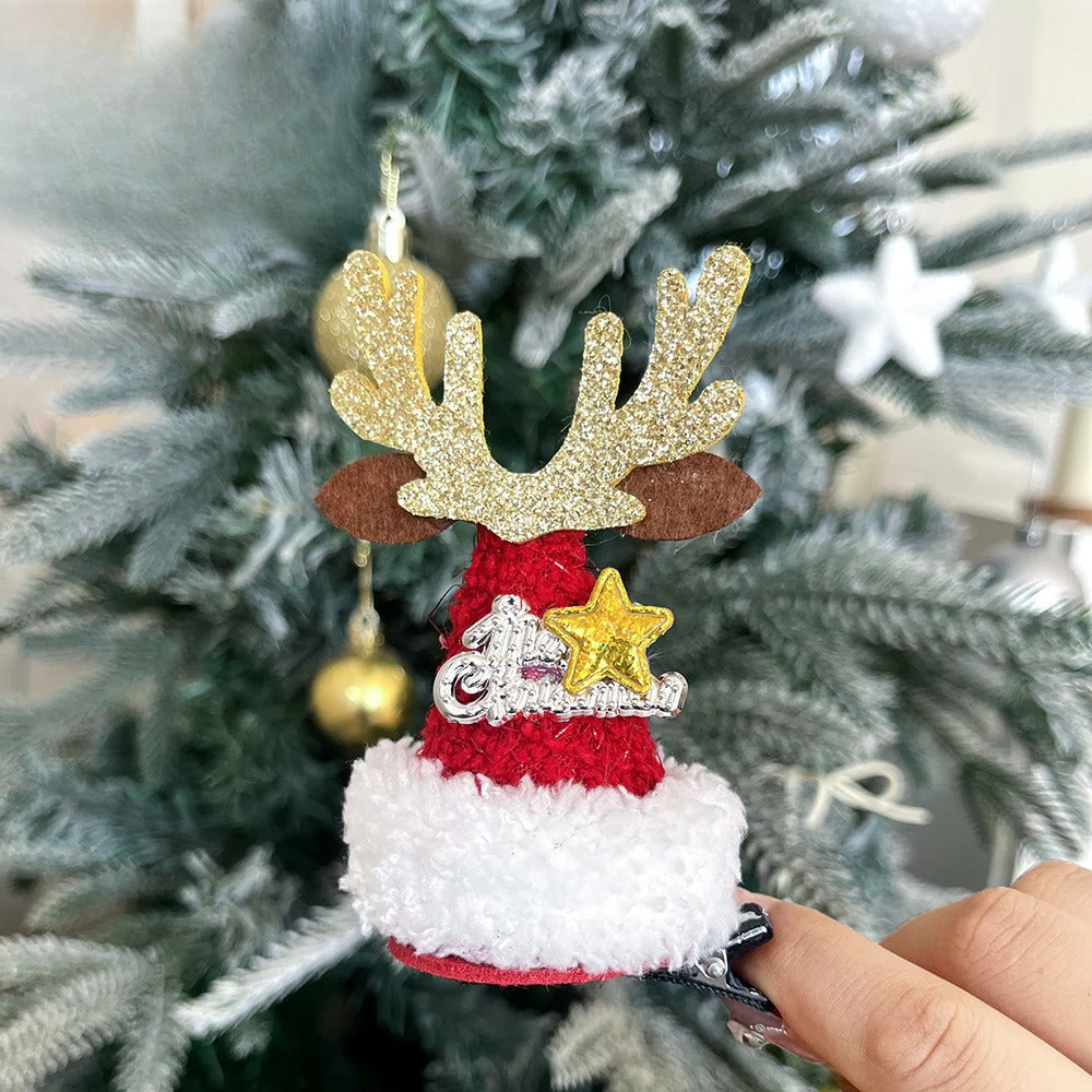 Giftwowo 1PC Cute Christmas Reindeer Antler Hair Clip – Cartoon Faux Deer Antlers for Kids, Magical and Sweet Christmas Headpiece