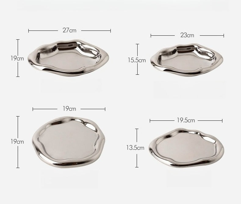 Giftwowo 1PC Ins Silver Ceramic Tray Key Storyage Jewelry Watch Display Decoration Furniture Office Decoration