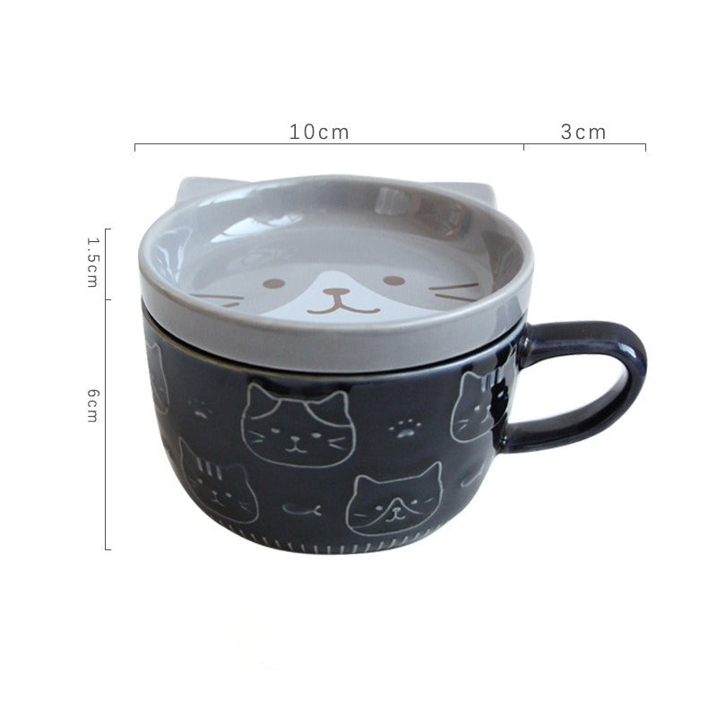 Giftwowo 1PC Cartoon Cat with Cover Coffee Cup Cute Breakfast Cup Creative Coffee Cup Milk Cup Wter Cup with Lid