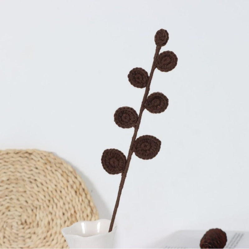 Giftwowo 1PC Eucalyptus Leaves – Handcrafted Yarn Floral Arrangement, Perfect for Living Room & Office Décor, Year-Round Woven Yarn Leaves